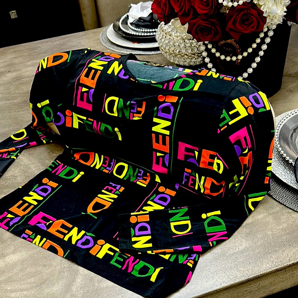 Fendi Black Top with Multicolor Logo
